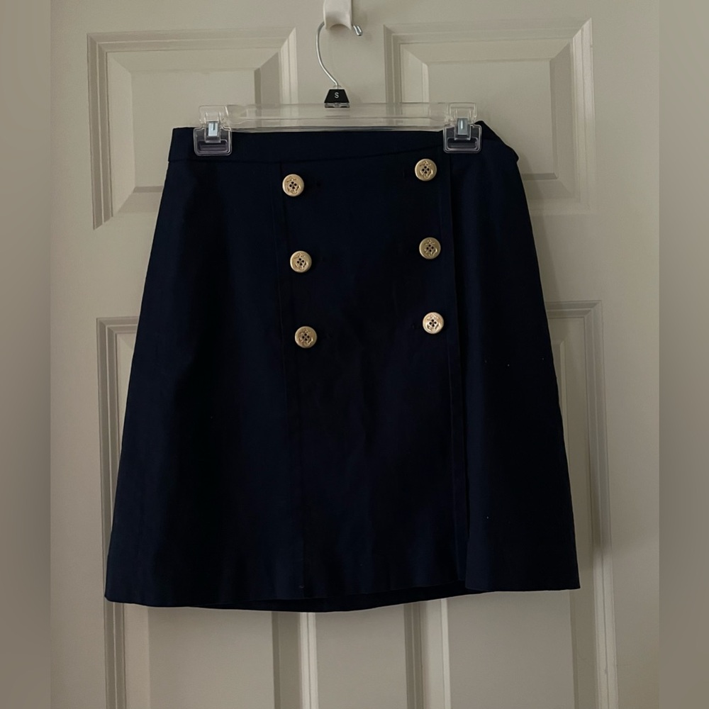 Women’s J Crew Navy High Waist Linen Cotton Skirt nautical buttons size 2